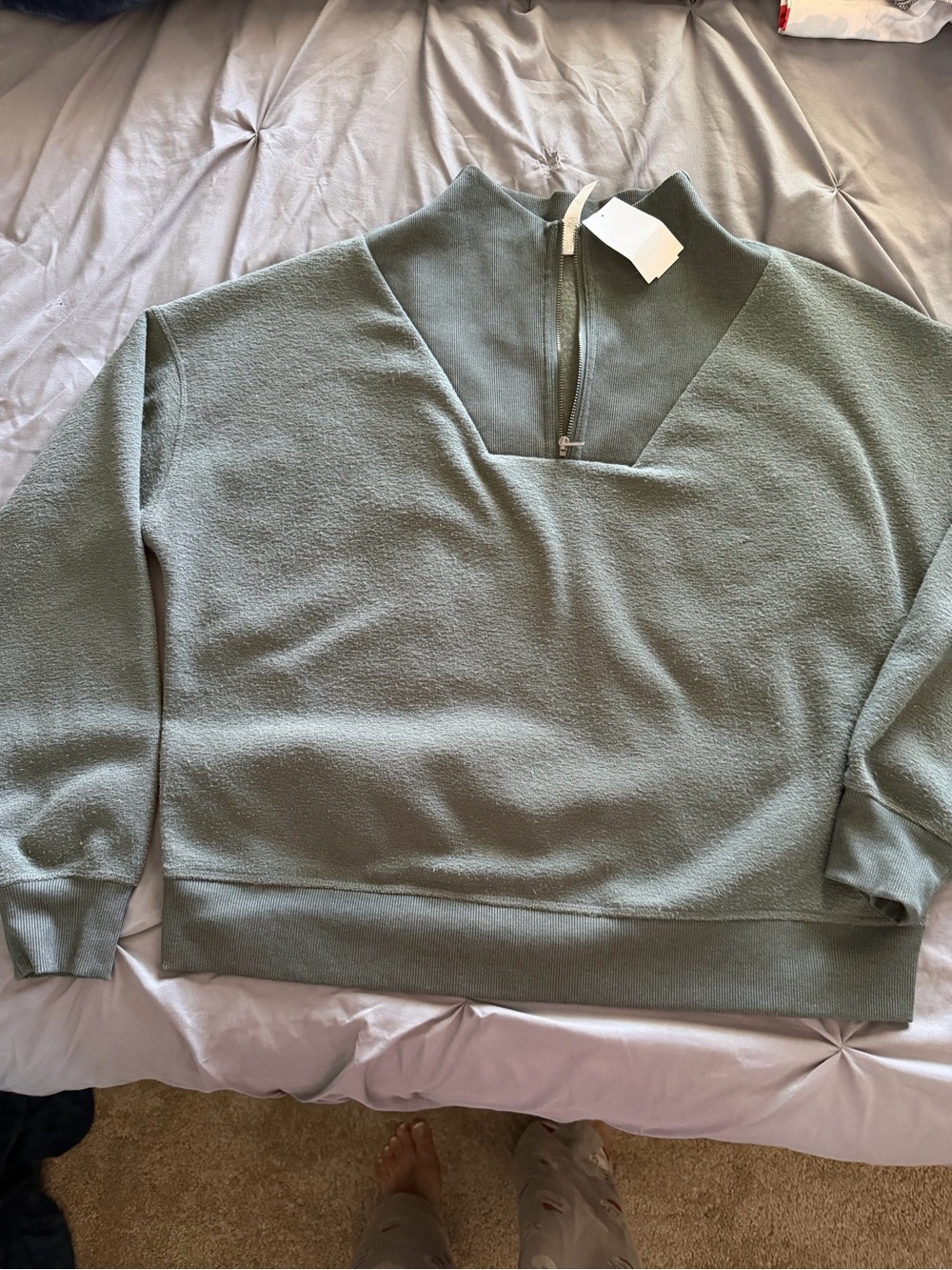 Zella Sage Green Half-Zip Mock Neck Pullover